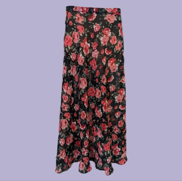 SOLD - Sheer Floral Maxi Skirt L - Picture 2 of 4